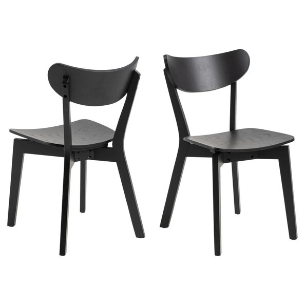 Reims Matt Black Wooden Dining Chairs In Pair