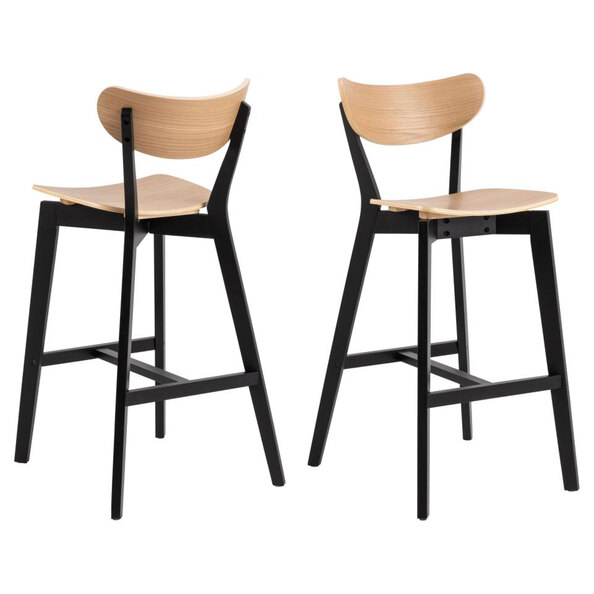 Reims Oak Black Wooden Bar Chairs In Pair