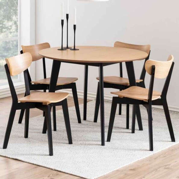 Reims Wooden Round Dining Table With 4 Chairs in Oak And Black