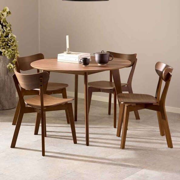 Reims Wooden Round Dining Table With 4 Chairs in Walnut