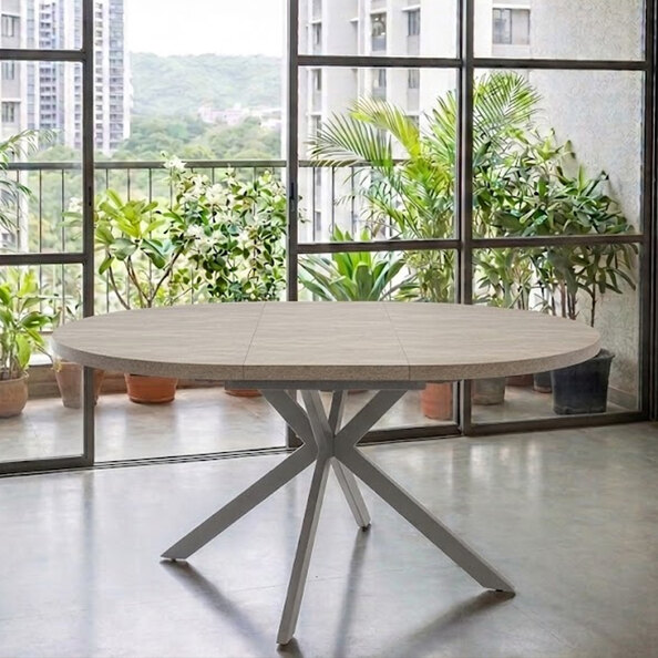 Remika Oval Wooden Extending Dining Table in Grey