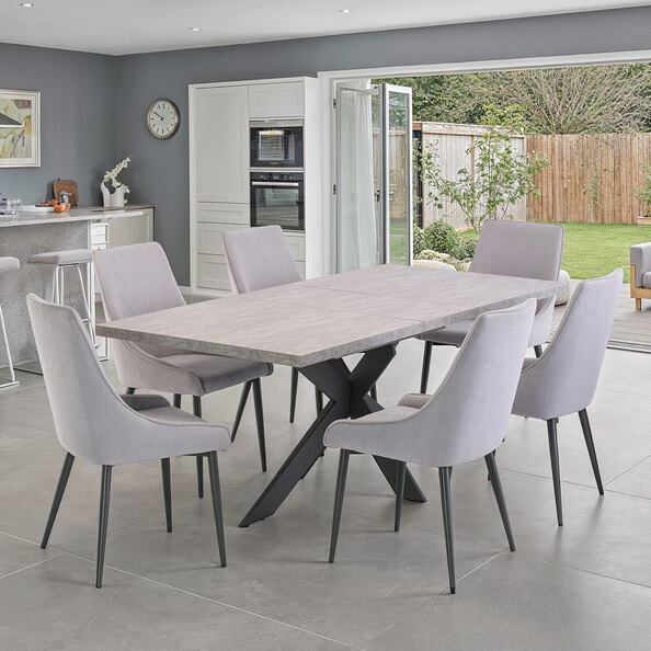 Remika Rectangular Wooden Extending Dining Table with 6 Grey Chairs