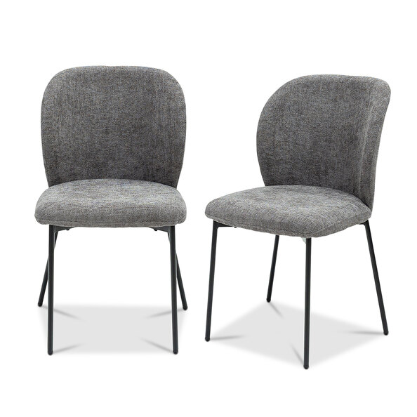 Remy Charcoal Fabric Dining Chairs with Black Legs in Pair