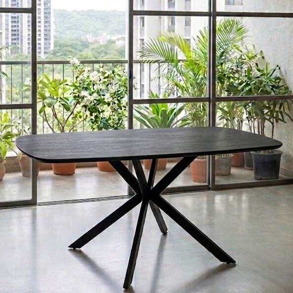 Remy Charcoal Wooden Dining Table with Black X-Shaped Legs