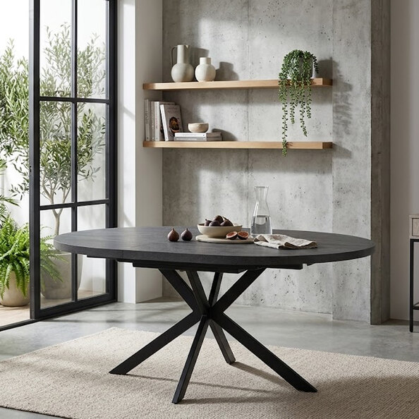 Remy Oval Wooden Extending Dining Table in Charcoal