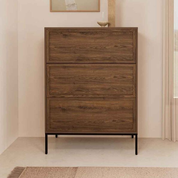 Rennes Wooden Chest Of 3 Drawers - Smoked Oak