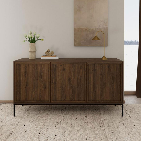 Rennes Wooden Sideboard with 3 Doors in Smoked Oak