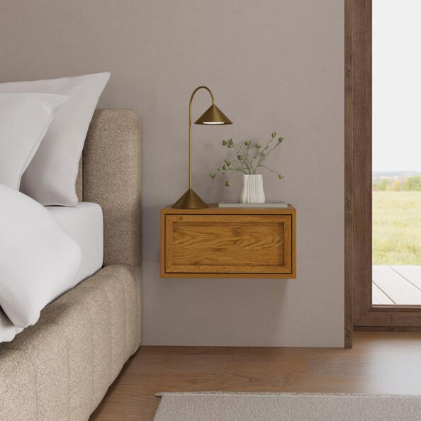 Rennes Wooden Wall Mounted Bedside Cabinet in Matt Wild Oak