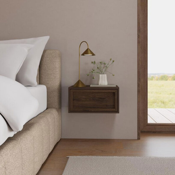 Rennes Wooden Wall Mounted Bedside Cabinet in Smoked Oak