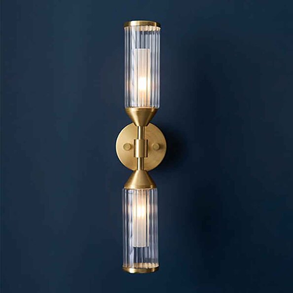 Reno Double Ribbed Glass Wall Light In Satin Brass