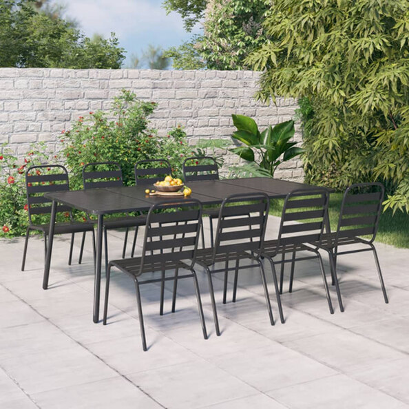 Reno Large Steel 9 Piece Garden Dining Set In Anthracite