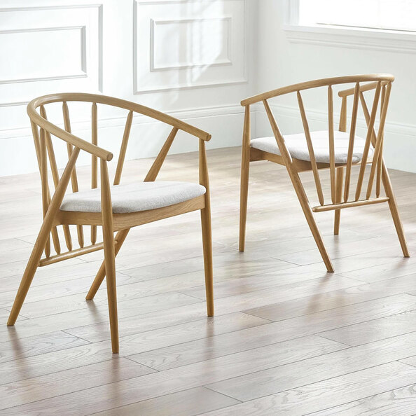 Reno Oak Wooden Dining Chairs With Fabric Seat - Pair
