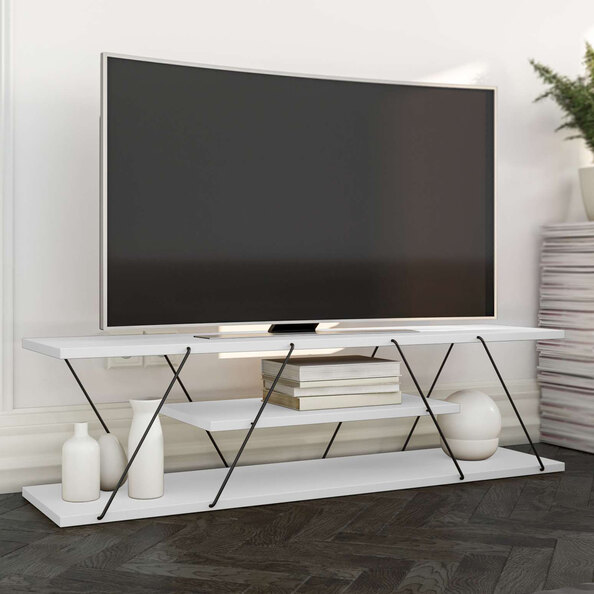Renova Large Wooden TV Stand With 2 Shelves In White And Black
