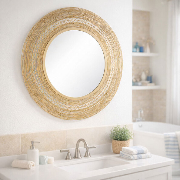 Renvor Metal Round Mirror in Beige