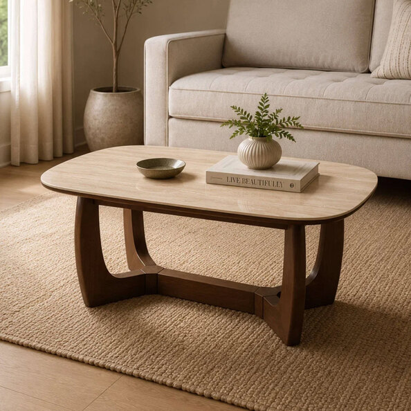 Rervan Rectangular Wooden Coffee Table in Walnut and Natural