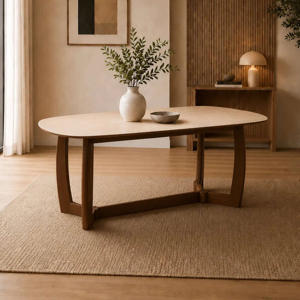 Rervan Rectangular Wooden Dining Table in Walnut and Natural