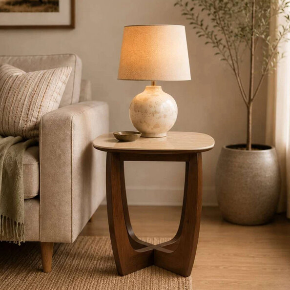 Rervan Wooden Lamp Table in Walnut and Natural