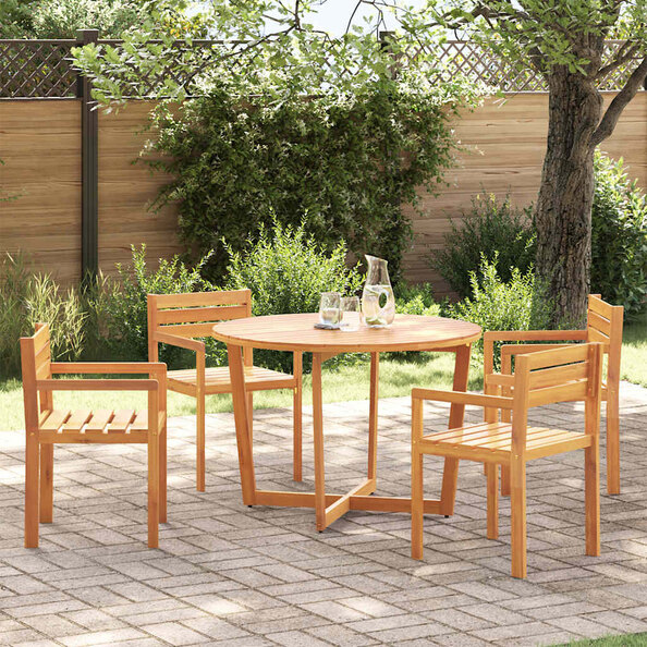 Revano Garden 110cm Acacia Wood Dining Table with 4 Chairs in Brown
