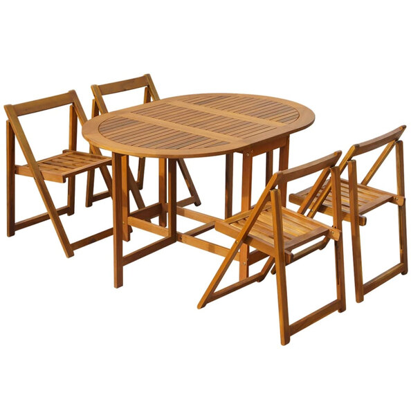 Revano Garden 130cm Acacia Wood Folding Dining Table with 4 Chairs in Brown