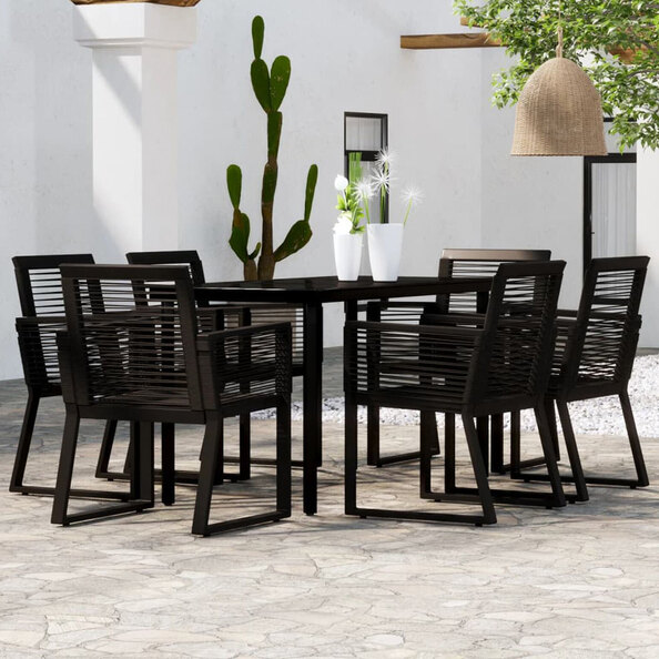 Revano Garden 140cm Glass Top Dining Table with 6 Chairs in Black