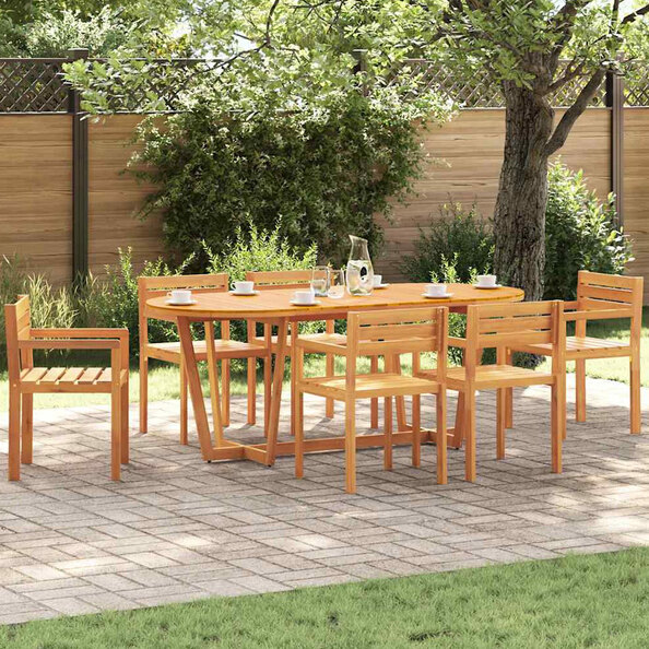 Revano Garden 200cm Acacia Wood Dining Table with 6 Chairs in Brown
