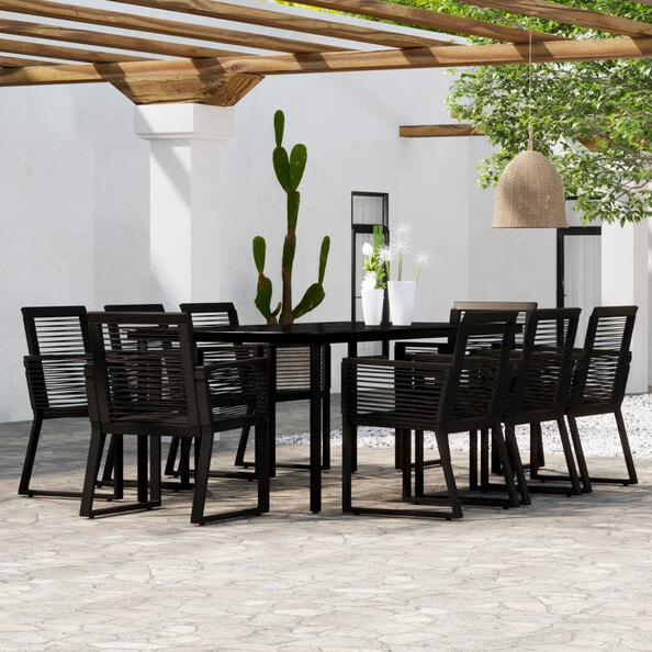 Revano Garden 200cm Glass Top Dining Table with 8 Chairs in Black