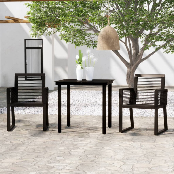 Revano Garden 80cm Glass Top Dining Table with 2 Chairs in Black