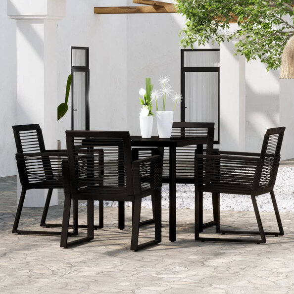 Revano Garden 80cm Glass Top Dining Table with 4 Chairs in Black