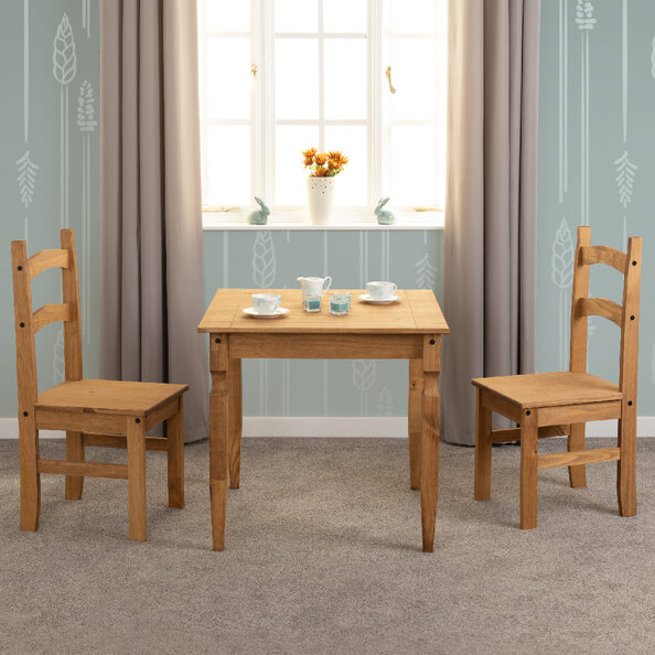 Revolution Wooden Dining Table With 2 Chairs In Waxed Pine