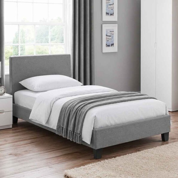 Rafiya Linen Fabric Single Bed In Light Grey