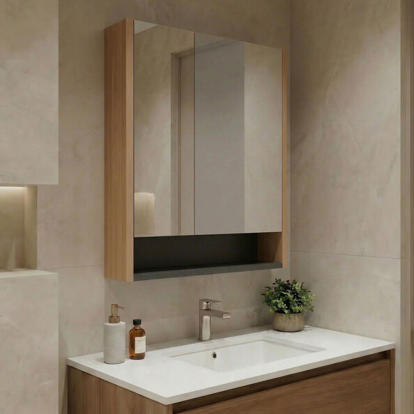 Ricato 600mm Wooden Bathroom Mirror Cabinet in Walnut