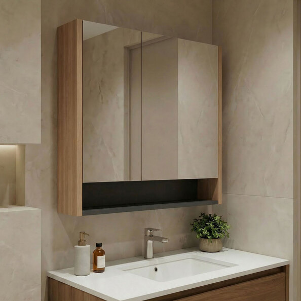 Ricato 800mm Wooden Bathroom Mirror Cabinet in Walnut
