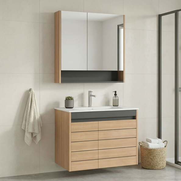 Ricato 810mm Wooden Bathroom Furniture Set in Oak