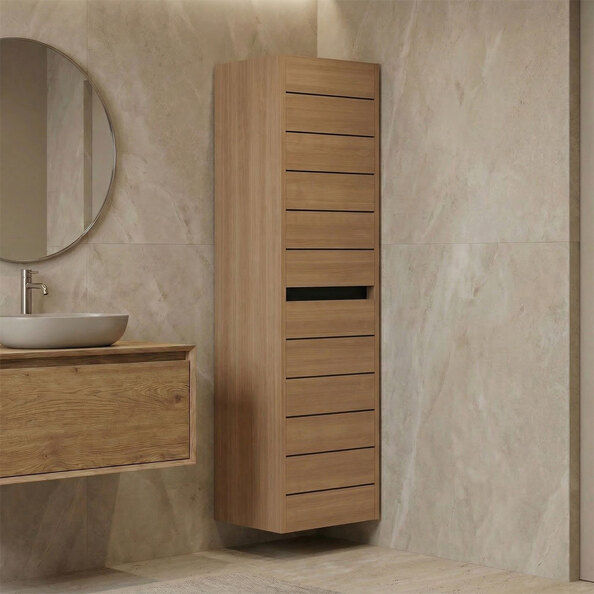 Ricato Tall Wooden Bathroom Cabinet with 2 Doors in Walnut