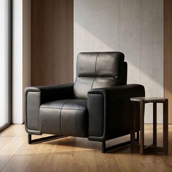 Richmont Leather Electric Recliner 1 Seater Sofa in Black