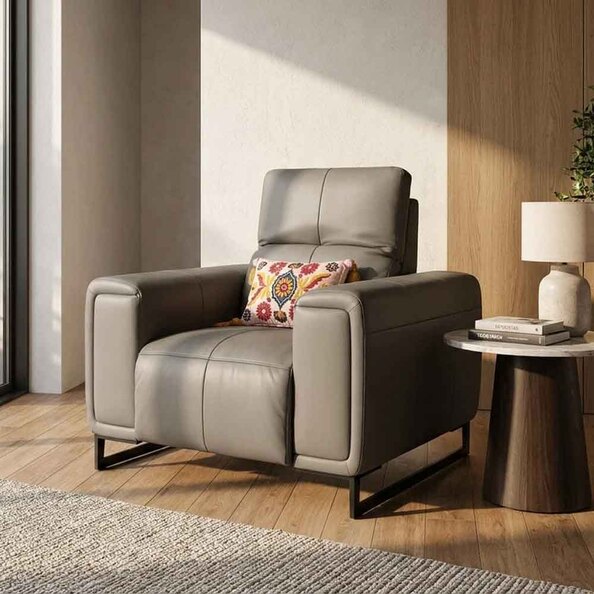 Richmont Leather Electric Recliner 1 Seater Sofa in Grey