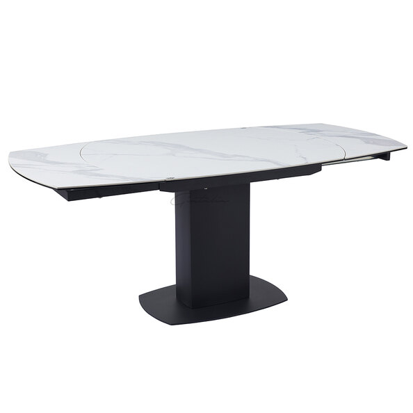 Ridgeway Ceramic Glass Extending Dining Table In White Grey