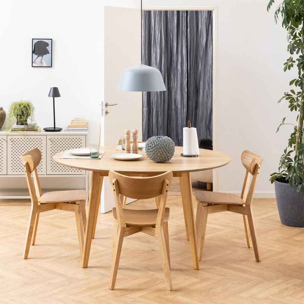 Riga Wooden Dining Table With 4 Chairs In Oak