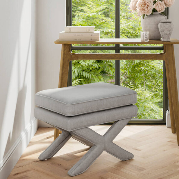Rimouski Velvet Footstool - Light Blue