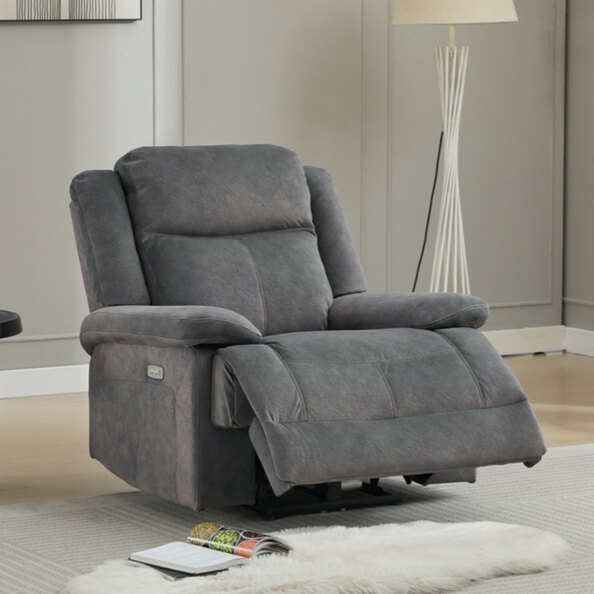 Rintar Fabric Electric Recliner 1 Seater Sofa in Storm