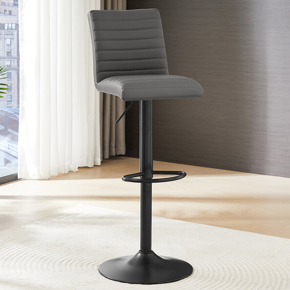 Ripple Faux Leather Bar Stool In Grey With Black Base