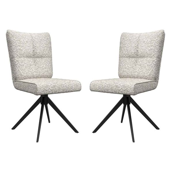Rivano Ivory Fabric Armless Dining Chairs with Black Legs in Pair