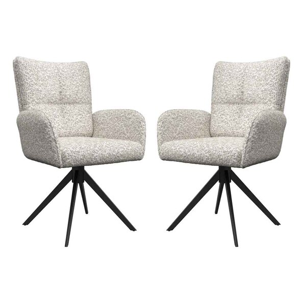 Rivano Ivory Fabric Swivel Dining Chairs with Black Legs in Pair