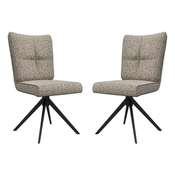 Rivano Oatmeal Fabric Armless Dining Chairs with Black Legs in Pair