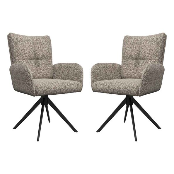 Rivano Oatmeal Fabric Swivel Dining Chairs with Black Legs in Pair