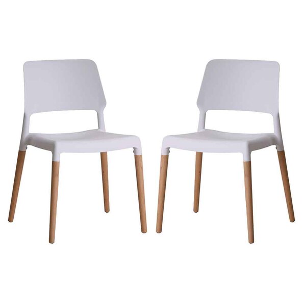 Rivera Plastic Dining Chairs With Beech Legs In Pair - White