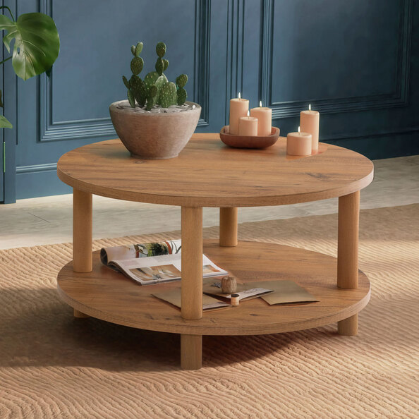 Rivio Round Wooden Coffee Table in Atlantic Pine