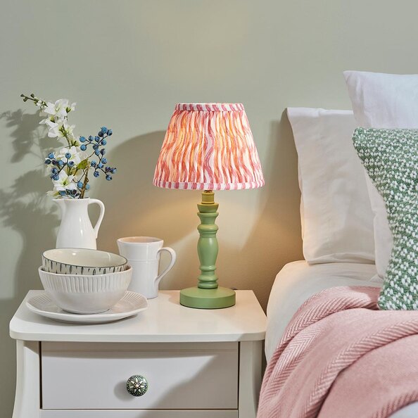 Riyadh Coral Pink 20cm Shade Wood Table Lamp In Cotswold Green