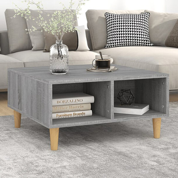 Riye Wooden Coffee Table With 2 Shelves In Grey And Sonoma Oak