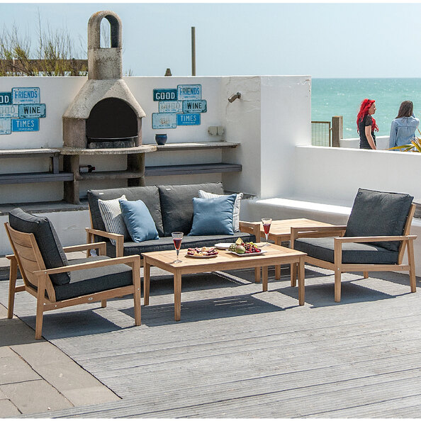 Robalt Outdoor Lounger Set With Sofa In Oak And Grey